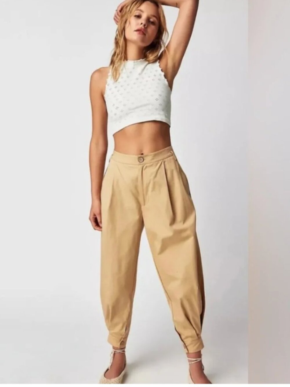 Free People Lucia Trousers Pants Khaki Tan Ankle Length Women's 2